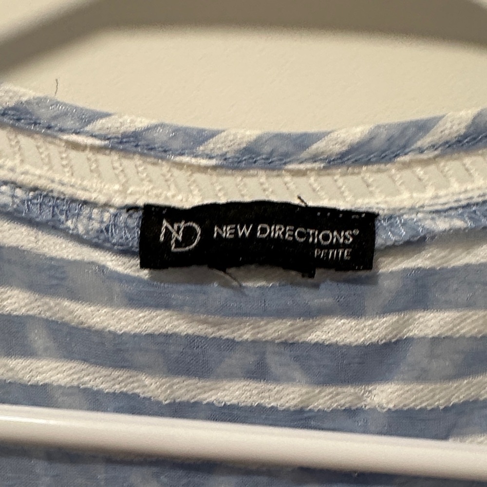 New Directions Light Blue and White Striped Tee
